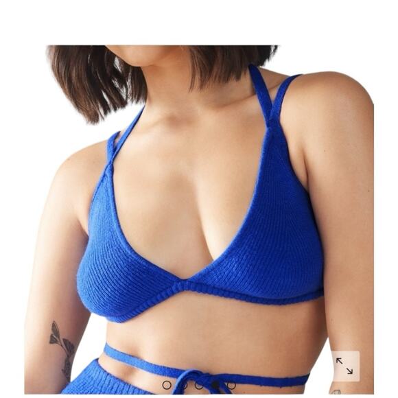 Savage x Fenty womens 2x blue bralette Ms minx knit strappy tie bra casual - Picture 1 of 12
